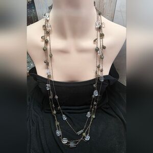 Talbots 34” Multi Strand Station Necklace Glass Beads Bronze Tone Boho